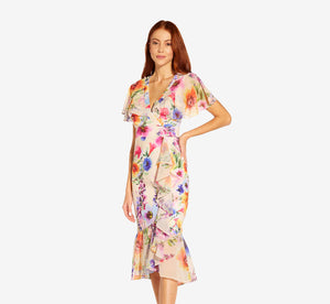 Floral-Print Faux Wrap Midi-Length ...